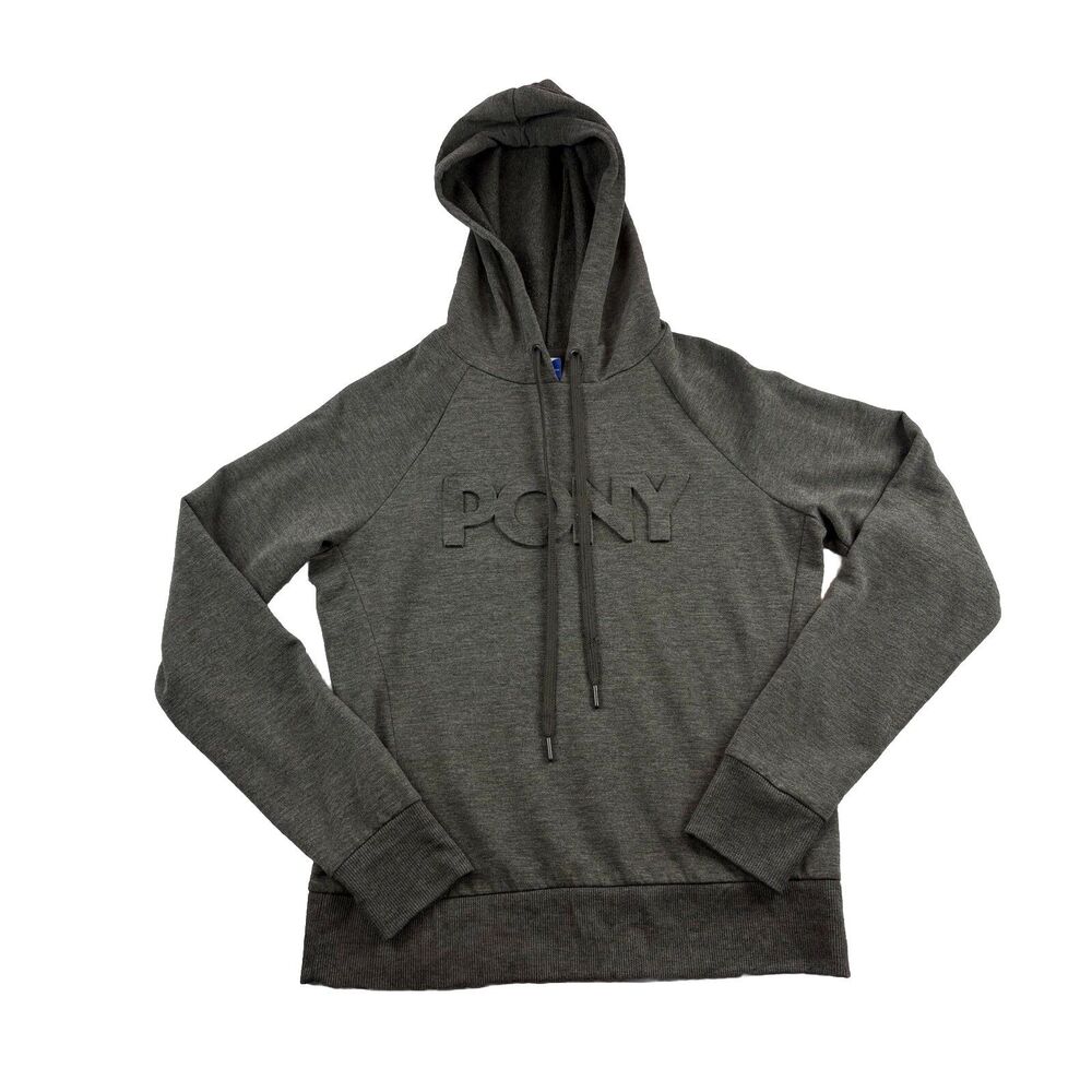 PONY Brand Hoodie Embossed 3D Logo Womems Small Gray Long Sleeve Drawstring
